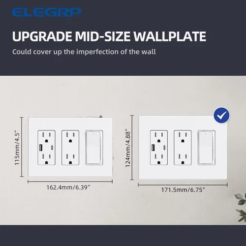 Miniatura 6 de ELEGRP Placas decorativas de pared de 3 segmentos sin tornillos, cubierta de placa frontal termoplástica irrompible para interruptor de toma
