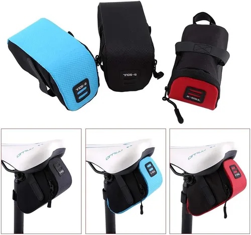 Miniatura 7 de Zopsc Bolsa para sillín de bicicleta, bolsa de almacenamiento debajo del asiento con apertura con cremallera, poliéster súper ligero, para la Negro