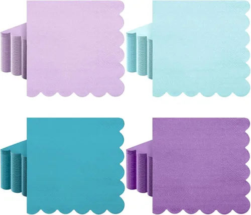 Miniatura 18 de Zhanmai 100 paquetes de servilletas de cóctel 5 x 5 pulgadas, servilletas con bordes festoneados, papel de color degradado para bebidas con bordes