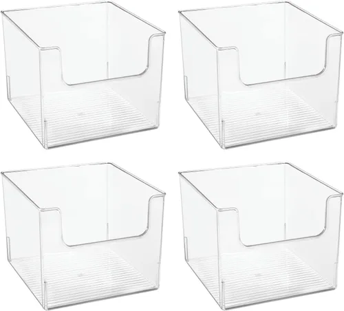 Miniatura 9 de mDesign Juego de 4 bandejas de almacenamiento de cocina abiertas para almacenamiento de alimentos de plástico, ideal para armarios de cocina o como