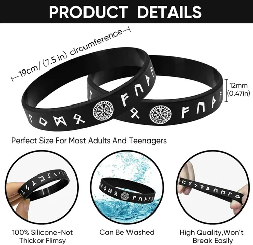 Miniatura 6 de MEALGUET 5 pulseras vikingas para hombre pulsera vikinga nórdica negra para hombres y mujeres, banda de goma de silicona de ajuste cómodo, joyería