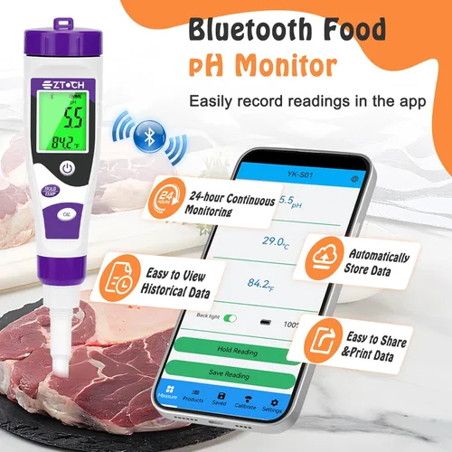 Miniatura 4 de Medidor de pH para Alimentos, Medidor de pH Digital para Enlatado, Fermentación y Cocina, Probador de pH Inteligente para Masa Madre, Ideal