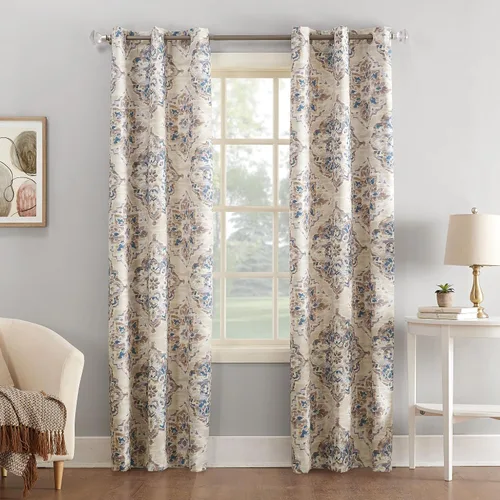 Miniatura 7 de Sun Zero Regina Panel de Cortina Floral Acuarela de Eficiencia Energética con Ojales, 40" x 63", Gris