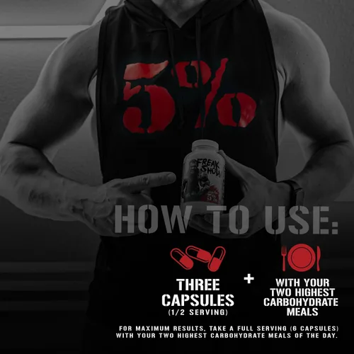 Miniatura 3 de 5% Nutrition Rich Piana Freak Show Constructor de músculo Berberina, Gymnema Sylvestre, polvo de banaba 180 cápsulas (30 días)