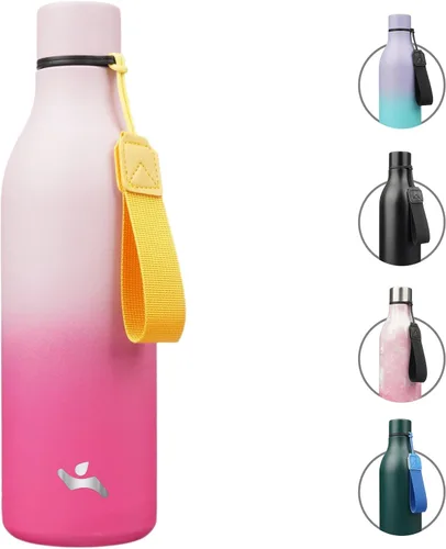 Miniatura 34 de Konokyo Botella de agua aislada con correa, botella de agua de acero inoxidable de 18 onzas de doble pared con aislamiento al vacío, frasco de Verde