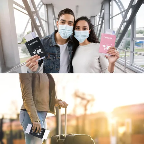 Miniatura 6 de Honmein 2 soportes para pasaporte, billetera ultradelgada para pasaporte, funda de pasaporte de piel sintética para mujeres y hombres