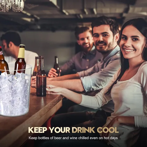 Miniatura 6 de Norme 18 cubos de hielo de plástico para fiestas, enfriador de botellas de vino transparente de 5 litros con asas, tina redonda para bebidas