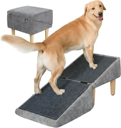 Miniatura 11 de Rampa 3 en 1 para perros de 18.9 x 17.7 x 18.9 pulgadas con almacenamiento, escaleras para mascotas para perros y gatos mayores y lesionados