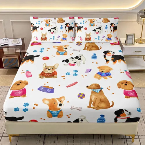 Miniatura 19 de AILONEN Lovely Bear - Juego de sábanas bajeras tamaño Queen, juego de ropa de cama con pajarita de dibujos animados para niños y niñas, sábana
