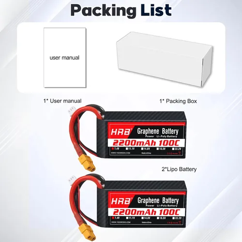 Miniatura 6 de HRB Graphene 2S 2200mAh Lipo Batería 100C 7.4V XT60 RC Lipo Batería Compatible con RC Car RC Truck RC Boat RC Airplane RC Helicopter (2 paquetes)