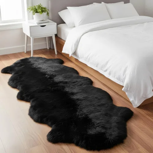Miniatura 19 de Alfombra de Piel de Oveja Genuina Azul Playa de 2x3 pies, Alfombra de Acento de Piel Real Suave de Una Sola Piel para Silla, Funda de Asiento