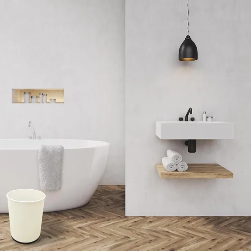 Miniatura 5 de Bath Bliss Cubo de basura pequeño de 5 litros Paquete de 2 Parte superior abierta redonda Bote de basura Baño Dormitorio Cocina Blanco