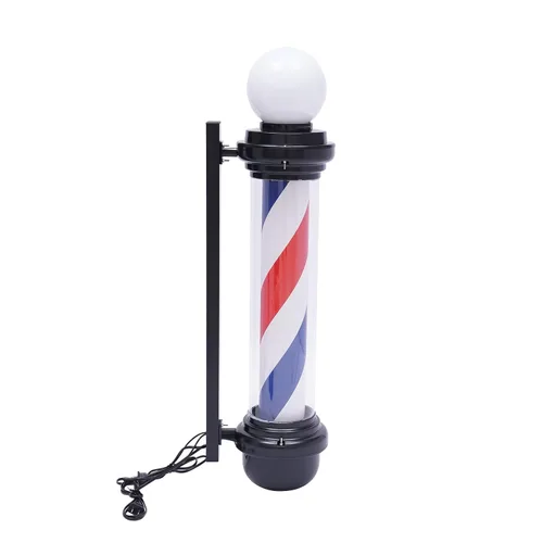 Miniatura 12 de DNYSYSJ Barra de peluquería con luz LED blanca y negra, poste de peluquería tradicional exterior para peluquería, luz iluminadora de rayas