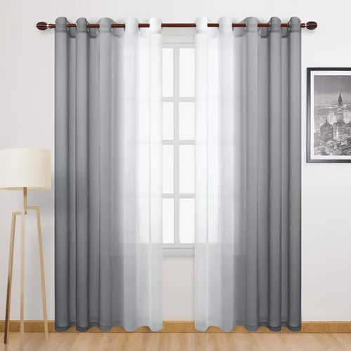 Miniatura 41 de DWCN Cortinas Transparentes de Lino Sintético Negro Degradado Ombré - Cortinas Semi Transparentes de Gasa con Ojales en la Parte Superior