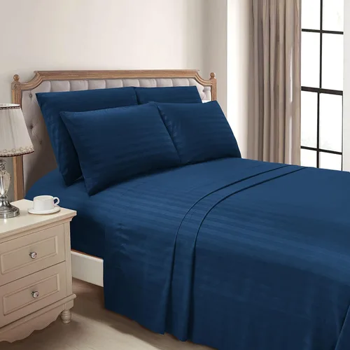 Miniatura 6 de Mocassi Juego de sábanas King Stripe – Sábanas y fundas de almohada de lujo para hotel de 1800 ° Premier – Sábanas ultrasuaves, transpirables y Azul