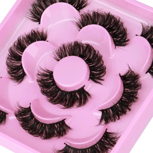Miniatura 5 de Focipeysa - Pestañas postizas naturales esponjosas de visón 3D con rizos en D, tiras rusas gruesas, 5 pares de pestañas postizas de 21mm
