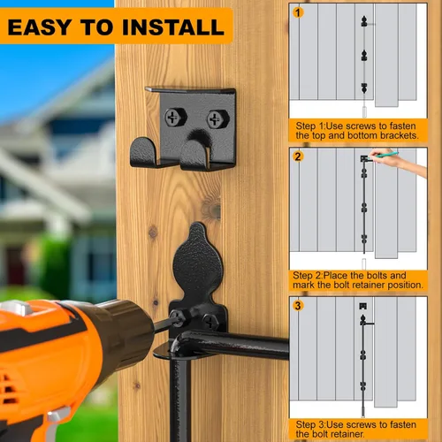 Miniatura 5 de FMhotu Pestillo de Caída de 36 Pulgadas para Puerta, Pestillo de Puerta Resistente para Cercas de Madera y Puertas de Metal, Herraje Tope de Suelo