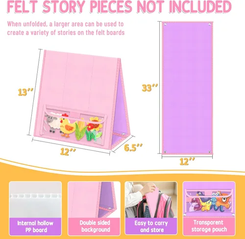 Miniatura 3 de AKAYOK Tablero de fieltro plegable – Tablero de historia de franela de doble cara para aprendizaje preescolar, narración interactiva y juego Rosa