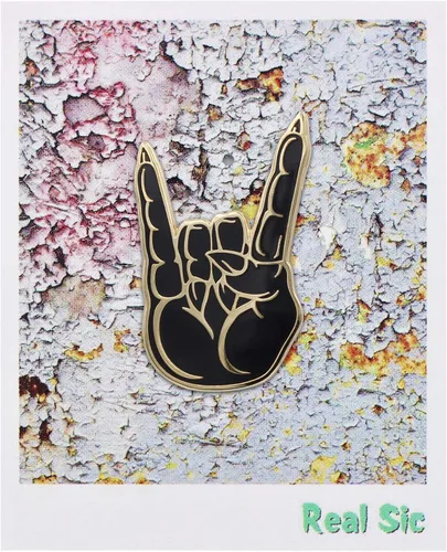 Miniatura 2 de Real Sic Hail Satan Horns Pin Pin esmaltado con símbolo de mano de metal pesado, oculto, símbolo de mano para mochilas, sombreros, bolsos