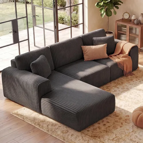 Miniatura 30 de Sofás seccionales sin hueso de 106 pulgadas para sala de estar, sofá modular en forma de U con asiento profundo, otomana extraíble, sofá de 4 plazas