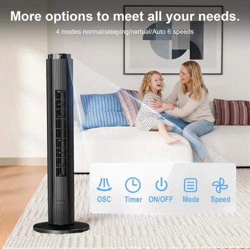 Miniatura 2 de Antarctic Star Ventilador de torre portátil sin aspas oscilante de 80° para dormitorio, temporizador de 12 horas, 6 modos de velocidad, 4 modos