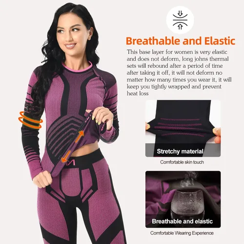 Miniatura 5 de MEETWEE Ropa interior térmica para mujer, Long Johns Ski para clima frío, capa base, cálida parte superior e inferior de invierno para correr