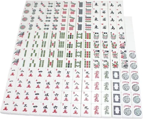 Miniatura 6 de Set Mahjong completo con 4 empujadores y bolso de borgoña de KT Mahjong, 166 bloques