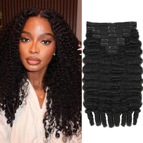 Miniatura 17 de Extensiones de cabello humano real con clip, 8 unidades, cabello humano Remy liso de seda suave natural, 4.23 oz, 20 pulgadas, negro natural #1B, 8