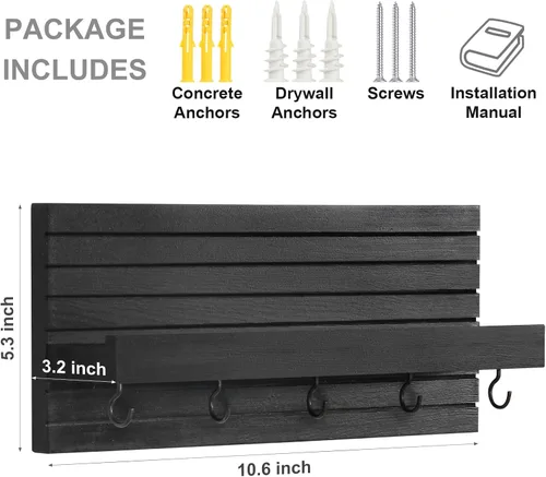 Miniatura 2 de Lwenki Soporte decorativo para llaves de pared con estante, estante de entrada con ganchos para correas, chaquetas y gafas, colgador de entrada