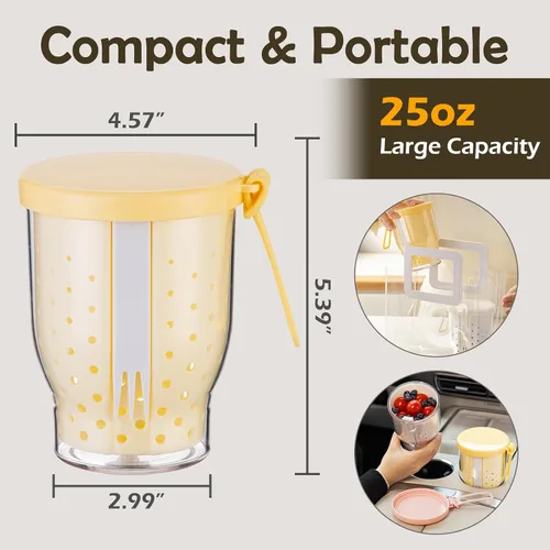 Miniatura 8 de Vasos de frutas de viaje de 25 onzas para automóvil, taza de almacenamiento de ensalada de frutas con tenedor y tapas, recipientes reutilizables a
