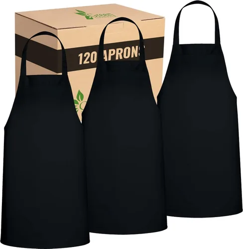 Miniatura 25 de GREEN LIFESTYLE Paquete de 2 delantales de chef con bolsillos, delantales de parrilla para hombres, delantal de cocina impermeable para barbacoa
