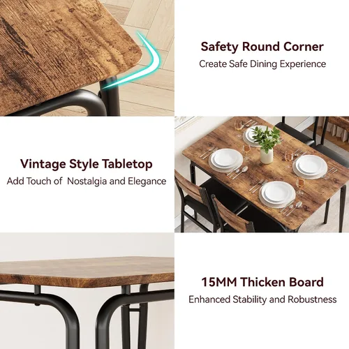 Miniatura 6 de Juego de mesa de comedor para cocina y comedor de 4 a 5 piezas con mesa rectangular moderna de madera, sillas tapizadas, para desayuno, oficina