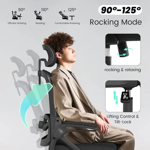 Miniatura 8 de Fizzin Silla de oficina, silla de oficina ergonómica con malla de respaldo alto y soporte lumbar ajustable, sillas de escritorio de oficina de malla