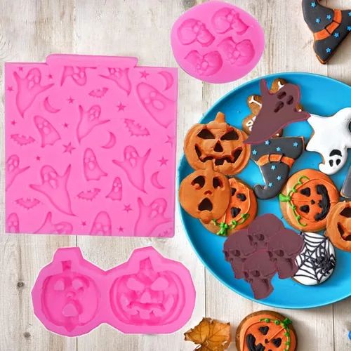 Miniatura 7 de Moldes de Halloween de Silicona Calabaza Calavera Murciélago Esqueleto Mano Murciélago Fantasma para Chocolate Dulces Fondant Arcilla Polimérica
