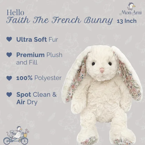 Miniatura 2 de MON AMI Juguete de peluche Faith The French Bunny Animal de peluche suave de 13 pulgadas Elegante decoración de guardería y compañero acogedor