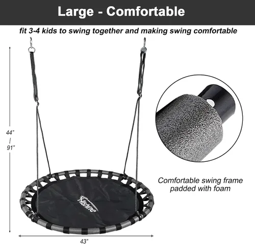 Miniatura 3 de Columpio de árbol de platillo negro de 43 pulgadas para niños, columpio redondo volador impermeable y resistente a todo tipo de clima, tapete