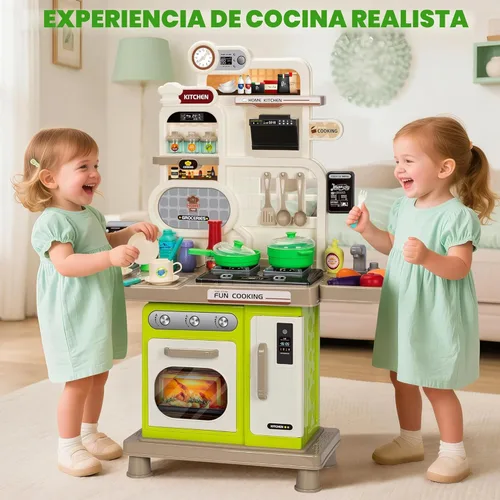 Miniatura 2 de Juego de cocina para niños, juego de cocina para niños pequeños, juguetes con sonido y luz, estufa de cocina, fregadero de juegos, accesorios