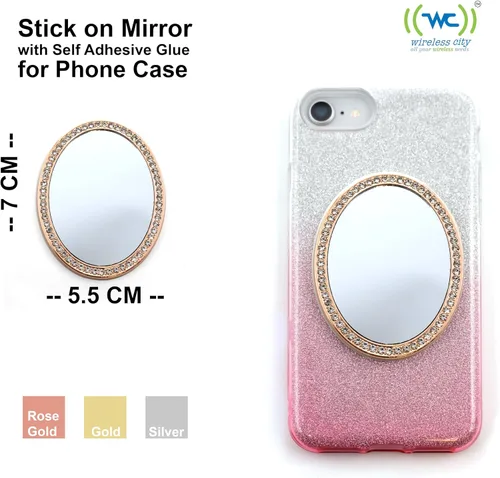 Miniatura 2 de Wireless City Espejo ovalado para teléfono, espejo de maquillaje con diamantes dorados con circonita cúbica, espejo de 5,5 a 2.8 in, ideal