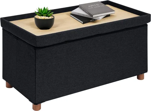 Miniatura 12 de B FSOBEIIALEO Otomana de almacenamiento con bandeja, taburetes de pies y otomanas con patas, cubo de almacenamiento, asiento de lino negro de 15
