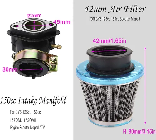 Miniatura 5 de Carburador de 150cc para motores GY6 de 4 tiempos con ahorque eléctrico para motocicleta, scooter 152QMJ 157QMI con colector de admisión