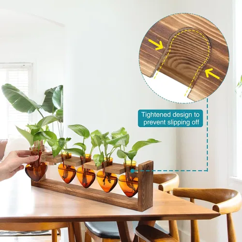 Miniatura 2 de Estaciones de propagación colgantes de terrario para plantas, regalo para mujeres, soporte para plantas de aire con soporte de madera, cristal
