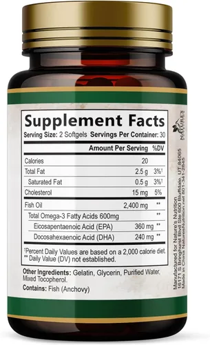 Miniatura 9 de Suplementos de aceite de pescado Omega 3 – 2400 mg de aceite de pescado por porción – Omega-3 de triple fuerza con ácidos grasos EPA y DHA – Apoyo
