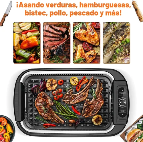 Miniatura 7 de Parrilla para interiores, Techwood 1500W sin humo con tapa de vidrio templado, parrilla eléctrica compacta y portátil antiadherente con control de 6