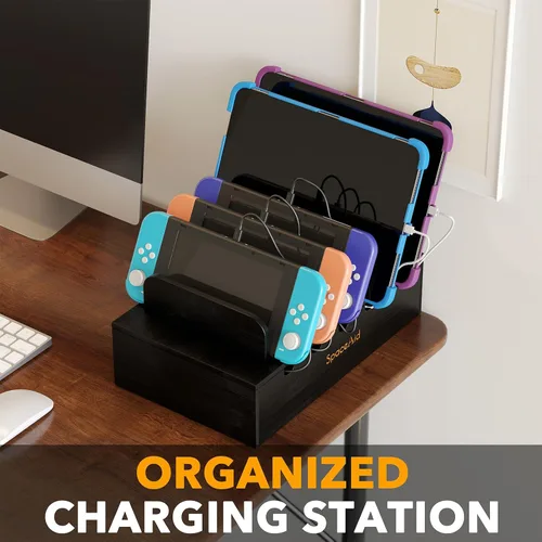 Miniatura 2 de Estación de carga SpaceAid de bambú para múltiples dispositivos, estaciones de acoplamiento para teléfono celular para múltiples laptops, tabletas