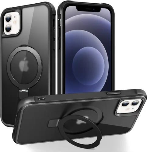 Miniatura 18 de CHAOFEnG Funda magnética compatible con iPhone 11 con soporte, prueba de caídas de grado militar, compatible con imán, anillo translúcido, parte