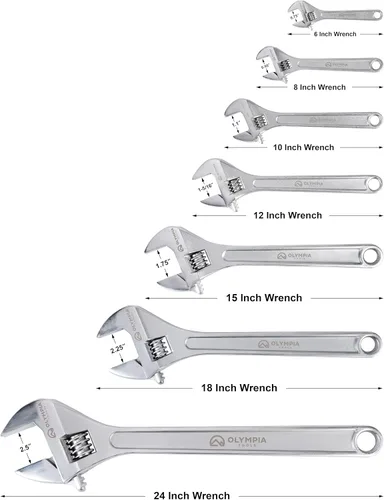Miniatura 7 de Olympia Tools Llave ajustable de 18 pulgadas, acero forjado de alta resistencia, cromado, mandíbulas mecanizadas de precisión, resistente a