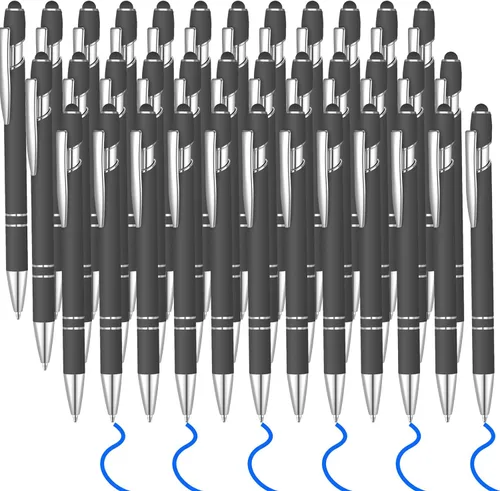 Miniatura 16 de 36 bolígrafos de tinta azul con lápiz capacitivo 2 en 1 para pantallas táctiles, colegio, oficina, compañeros de trabajo (negro)