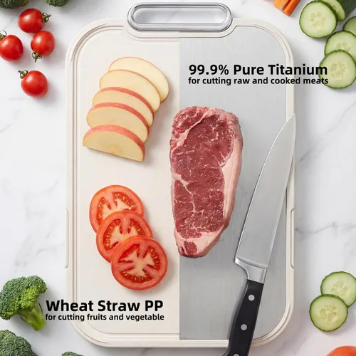 Miniatura 3 de Tabla de cortar de titanio para cocina, tabla de cortar 2 en 1 no tóxica de doble cara, titanio 100% puro de grado alimenticio y PP, ideal