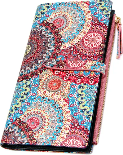 Miniatura 33 de Billeteras delgadas para mujer, tarjetero RFID plegable con bolsillo con cremallera, Mandala azul, Delgado