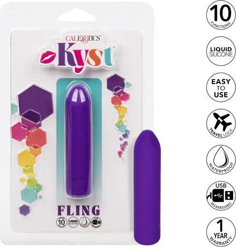 Miniatura 3 de CalExotics Kyst Fling Mini masajeador – Vibrador recargable de silicona líquida tamaño viaje – Juguetes sexuales para adultos para mujeres – Morado